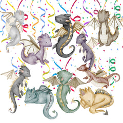 Whimsical Dragon Swirl Decorations - Set of 10 Mystical Dragon Party Swirls for Enchanted Celebrations