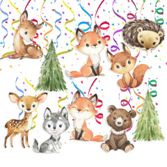 Charming Woodland Animal Swirl Decorations - Enchanted Forest Hanging Whirls for Themed Parties