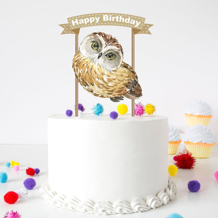 Wise Celebration - Charming Owl Cartoon Cake Topper for Birthday Parties