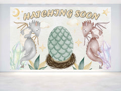 "Hatching Soon" Dragon Baby Shower Backdrop 5x3 FT - Mystical Fantasy-Themed Party Decor