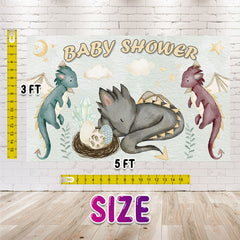 "Dreaming Dragons" Baby Shower Backdrop 5x3 FT - Enchanted Nursery Fantasy Decor