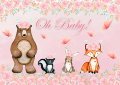 "Oh Baby Woodland" Baby Shower Backdrop 5x3 FT - Enchanting Forest Animals Theme
