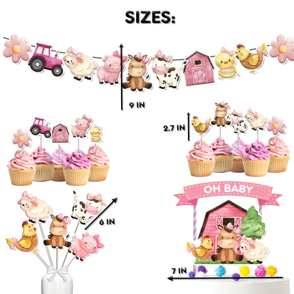 Farm Girl-Themed Baby Shower & Birthday Party Decorations  – Complete Set with Cake Topper, Cupcake Toppers, Centerpieces & Banner