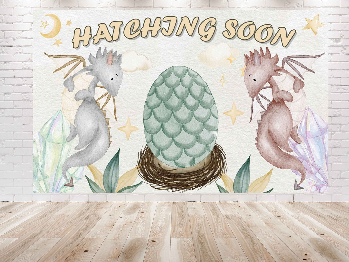"Hatching Soon" Dragon Baby Shower Backdrop