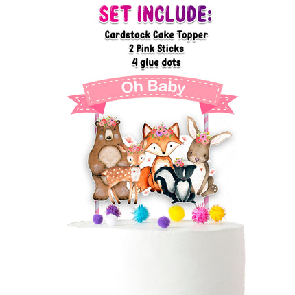 Adorable Woodland Animals Cartoon Cake Topper for Baby Showers and Birthday Celebrations