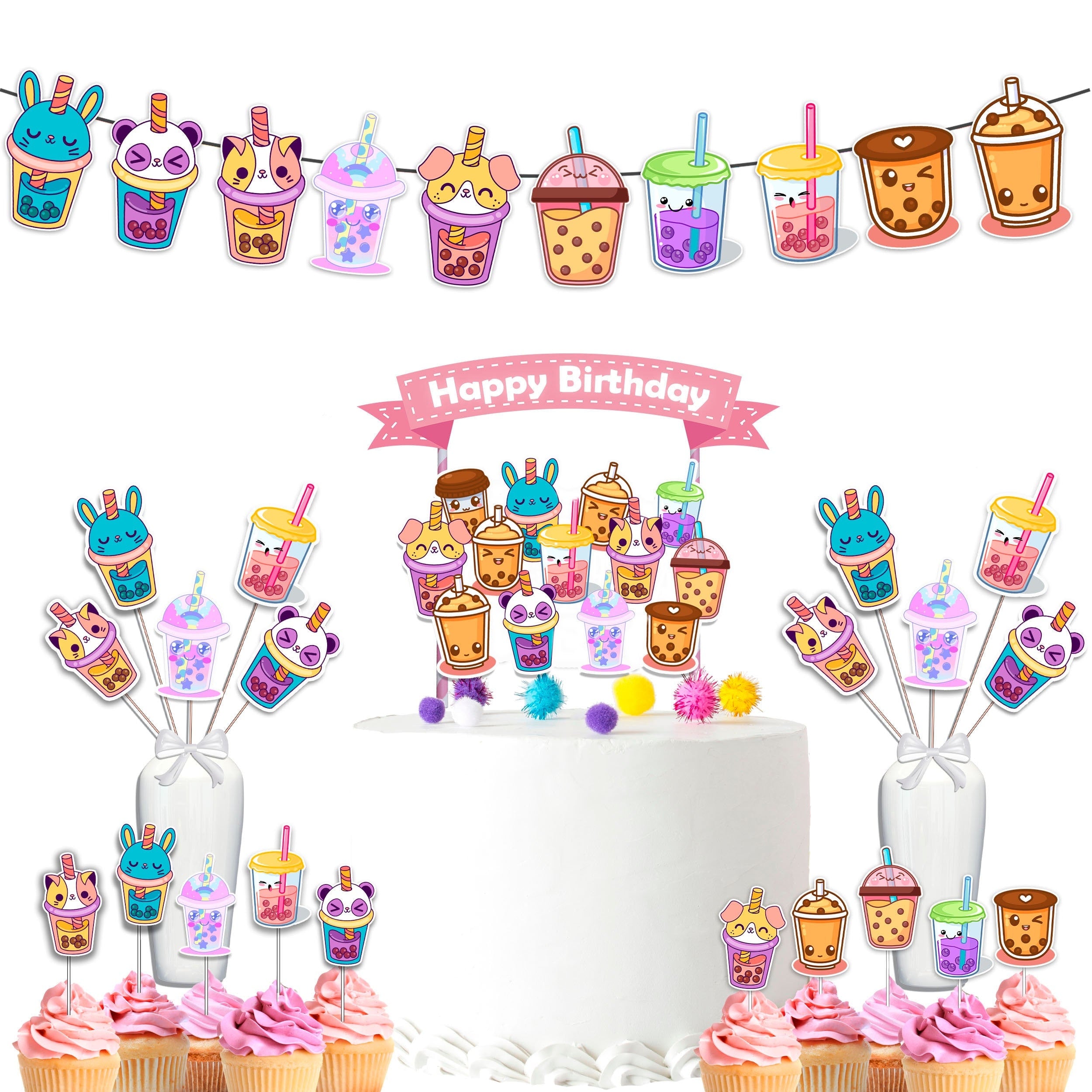 Sweet Boba Birthday Party Decor Set