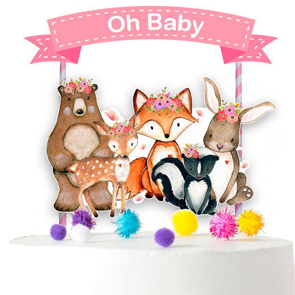 Adorable Woodland Animals Cartoon Cake Topper for Baby Showers and Birthday Celebrations