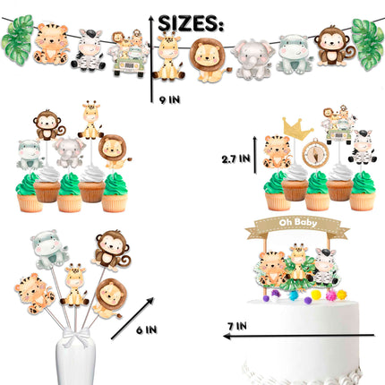 Wild Jungle Safari Party Decor Set - Adorable Cake Topper, Cupcake Toppers, Centerpieces & Banner - Roaring Fun for a Wild Celebration