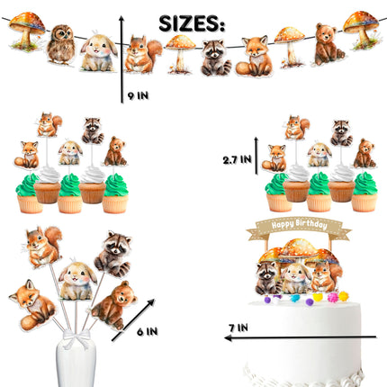 Enchanting Woodland Creatures Birthday Party Decor Set - Forest Cake Topper, Cupcake Toppers, Centerpieces, & Banner - Celebrate with Whimsical Nature Friends