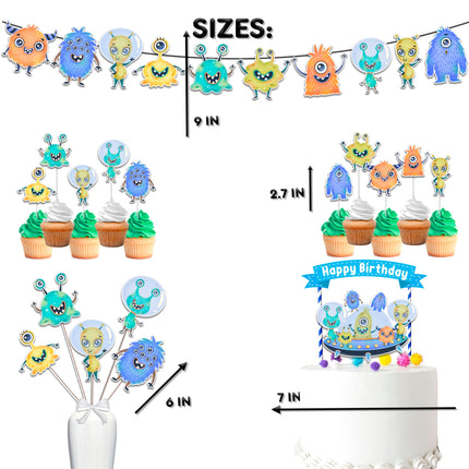 Out-of-this-World Alien Birthday Party Decor Set - Galactic Cake Topper, Cupcake Toppers, Centerpieces, & Banner - Cosmic Fun for Space-Themed Celebrations