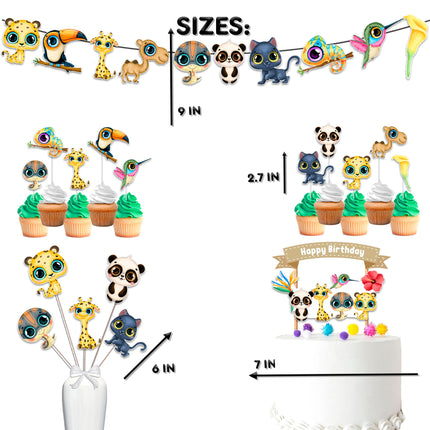 Exotic Jungle Safari Birthday Party Decor Set - Whimsical Cake Topper, Cupcake Toppers, Centerpieces, & Banner - Perfect for a Wild Celebration