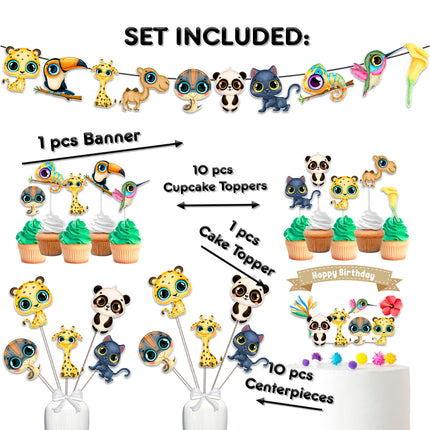 Exotic Jungle Safari Birthday Party Decor Set - Whimsical Cake Topper, Cupcake Toppers, Centerpieces, & Banner - Perfect for a Wild Celebration