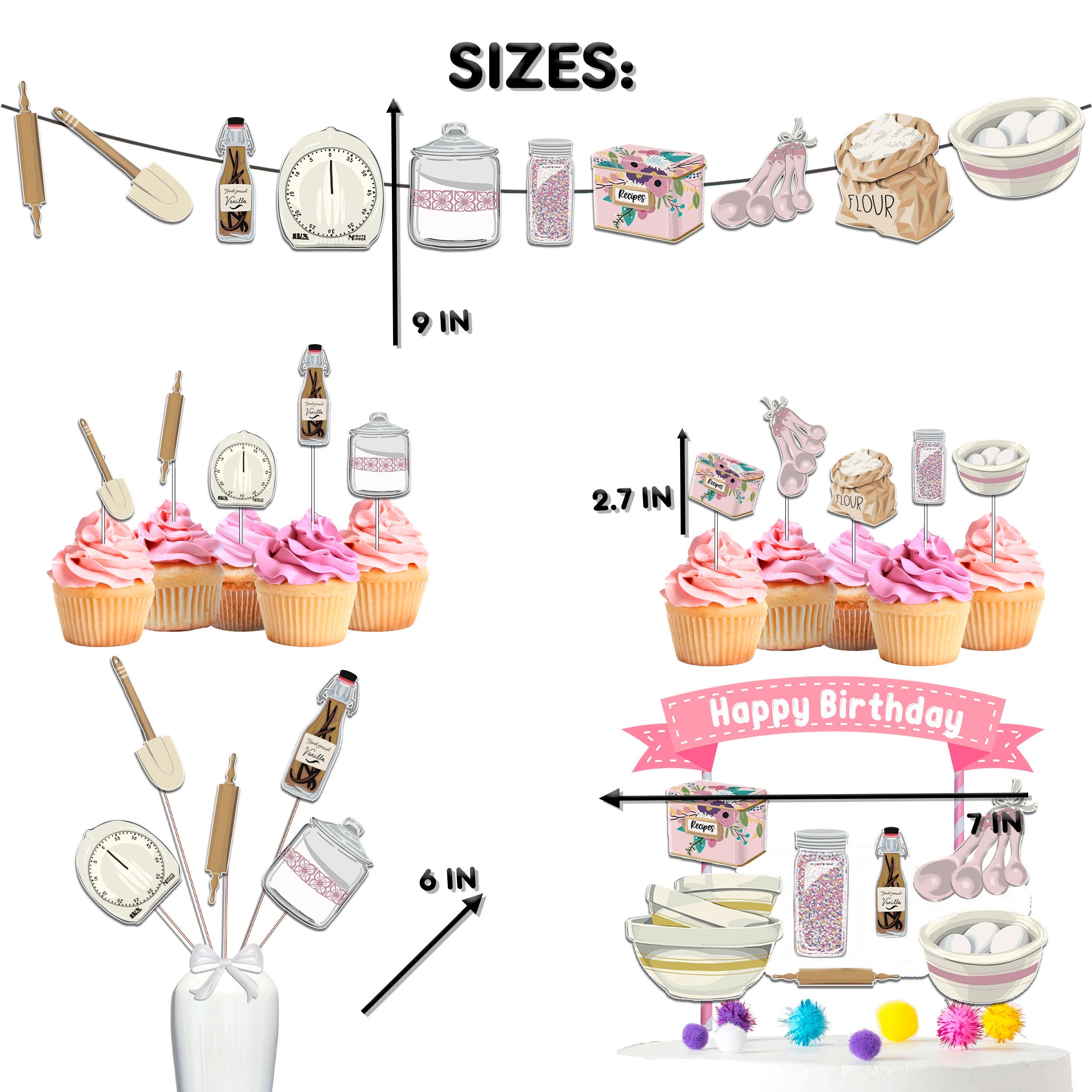 Chef's Delight Cooking Party Decor Set - Tasty Cake Topper, Cupcake Toppers, Centerpieces & Banner - Perfect Mix for a Culinary-Themed Celebration