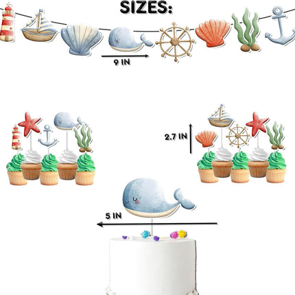 Splashy 'Under the Sea' Party Decor Set - Whimsical Cake Topper, Cupcake Toppers, Centerpieces & Banner - Dive into Fun for Baby Showers & Birthdays