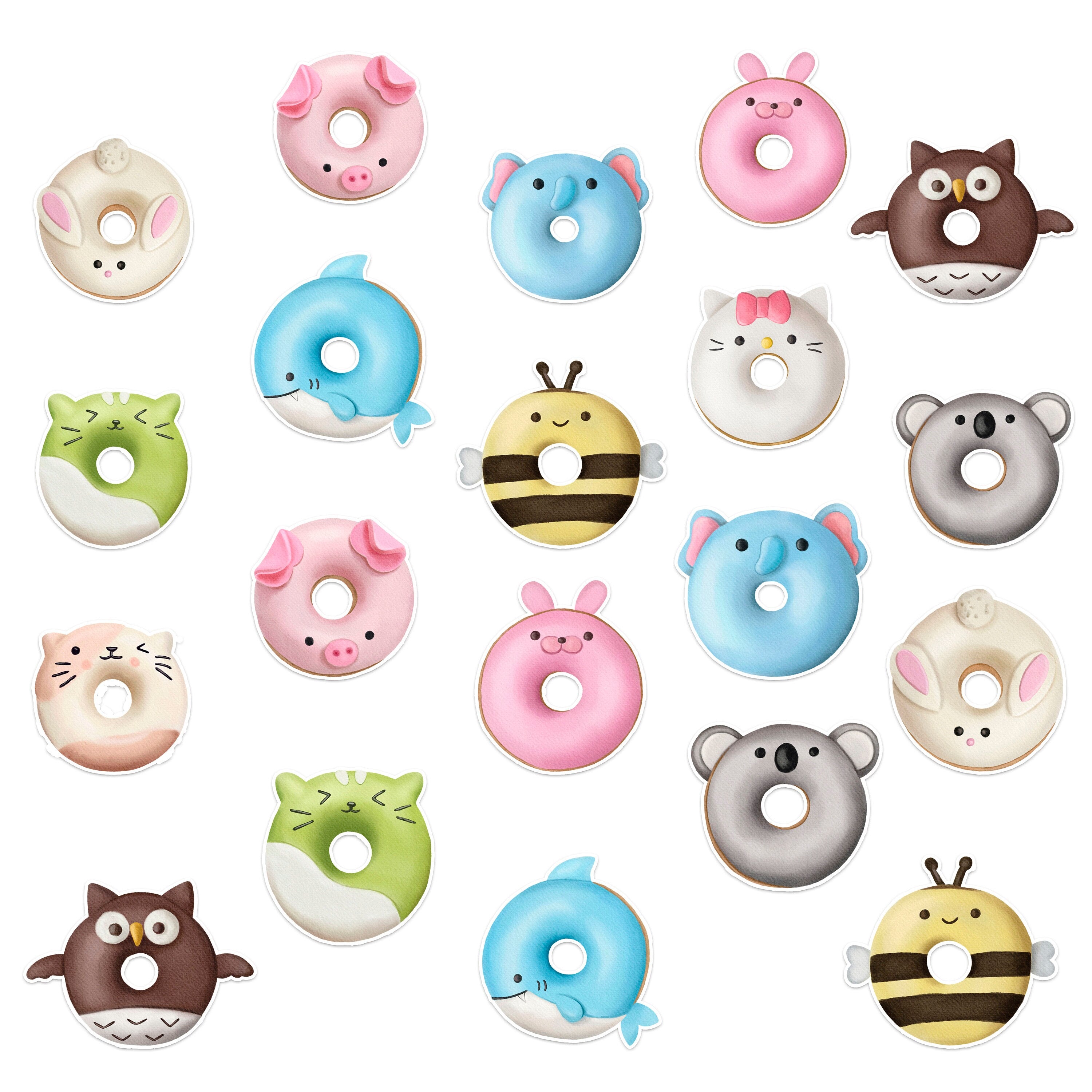 Squishy Donut Delights Stickers - 25pc Kawaii Donut Friends Collection