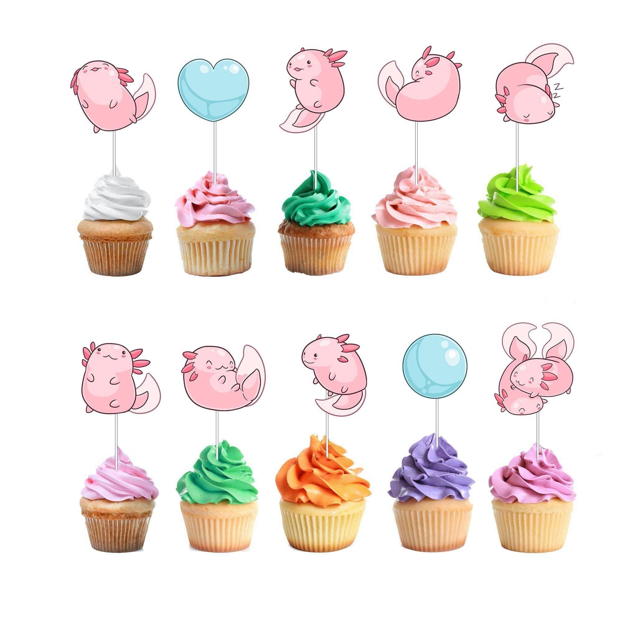 Adorable Axolotl Cupcake Toppers - Set of 10 Cute Amphibian Decorations for Parties and Events