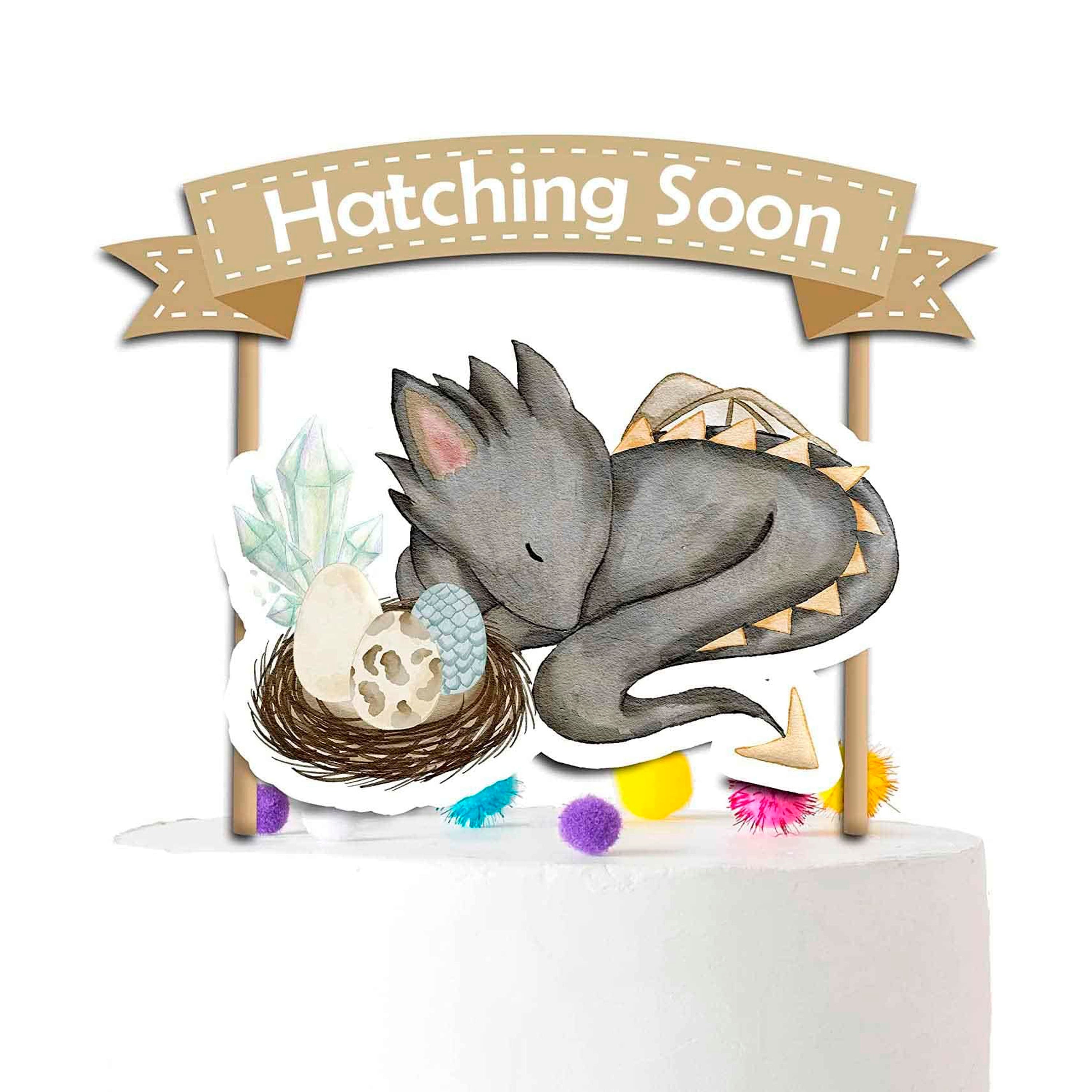 Magical 'Hatching Soon' Dragon Cake Topper – Ideal for Baby Showers and Birthday Parties