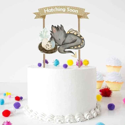 Magical 'Hatching Soon' Dragon Cake Topper – Ideal for Baby Showers and Birthday Parties