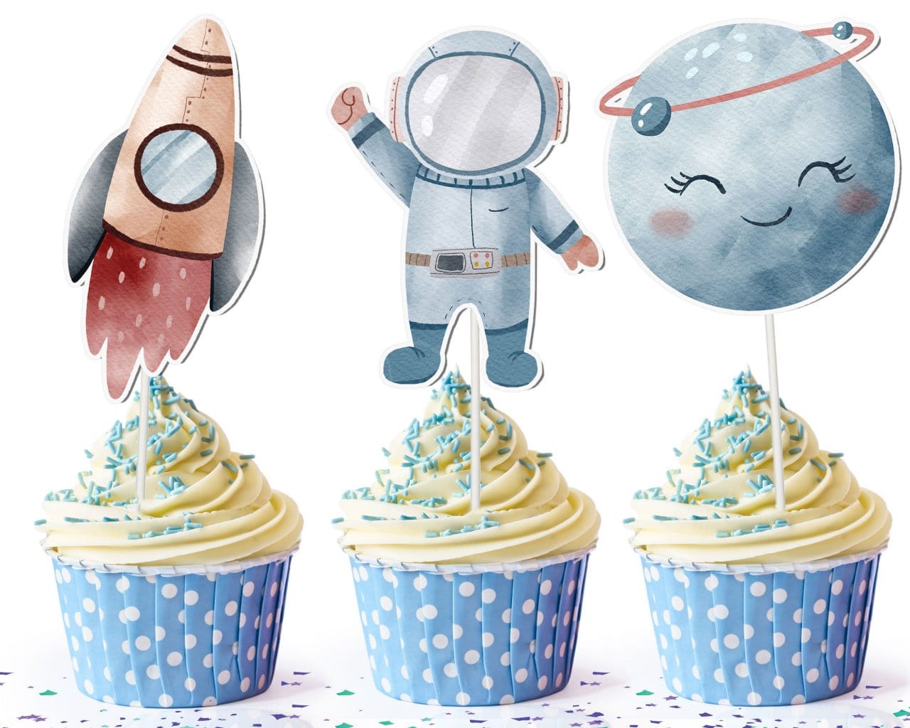 Galactic Adventure Space Cupcake Toppers