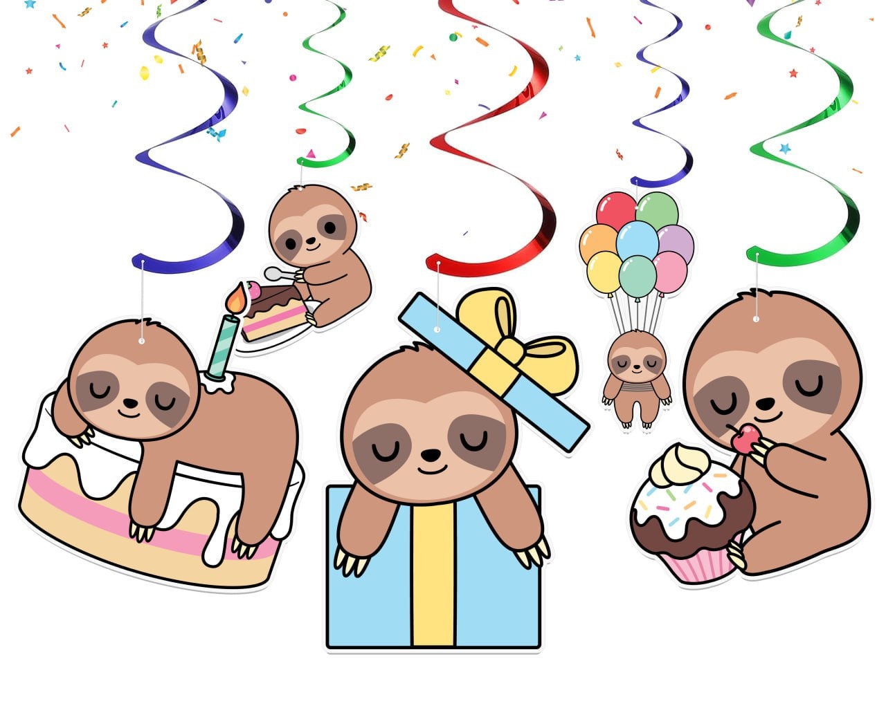 Adorable Sloth Party Swirls - 10 Piece Lazy Day Celebration Hangings S ...
