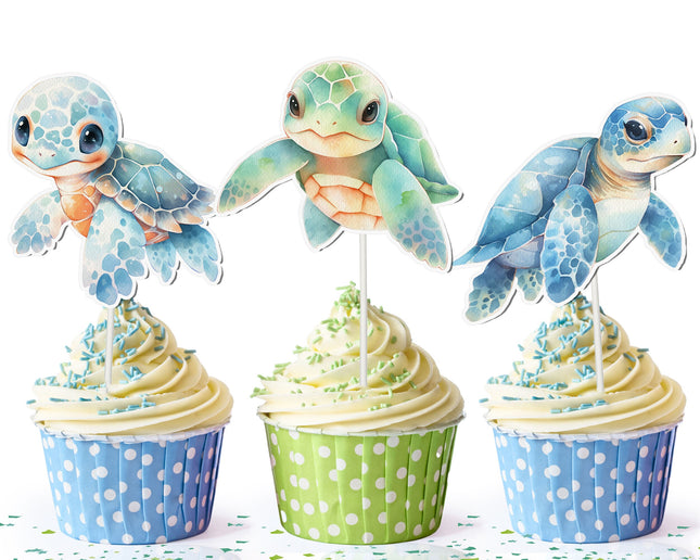 Ocean Adventure Sea Turtle Cupcake Toppers - Dive into a Wave of Fun!
