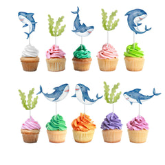 Fin-tastic Shark Cupcake Toppers - Set of 10 Oceanic Adventure Decorations for Party Desserts