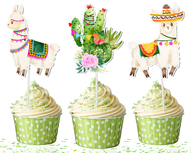 Lively Llama Cupcake Toppers - Colorful Fiesta for Your Desserts
