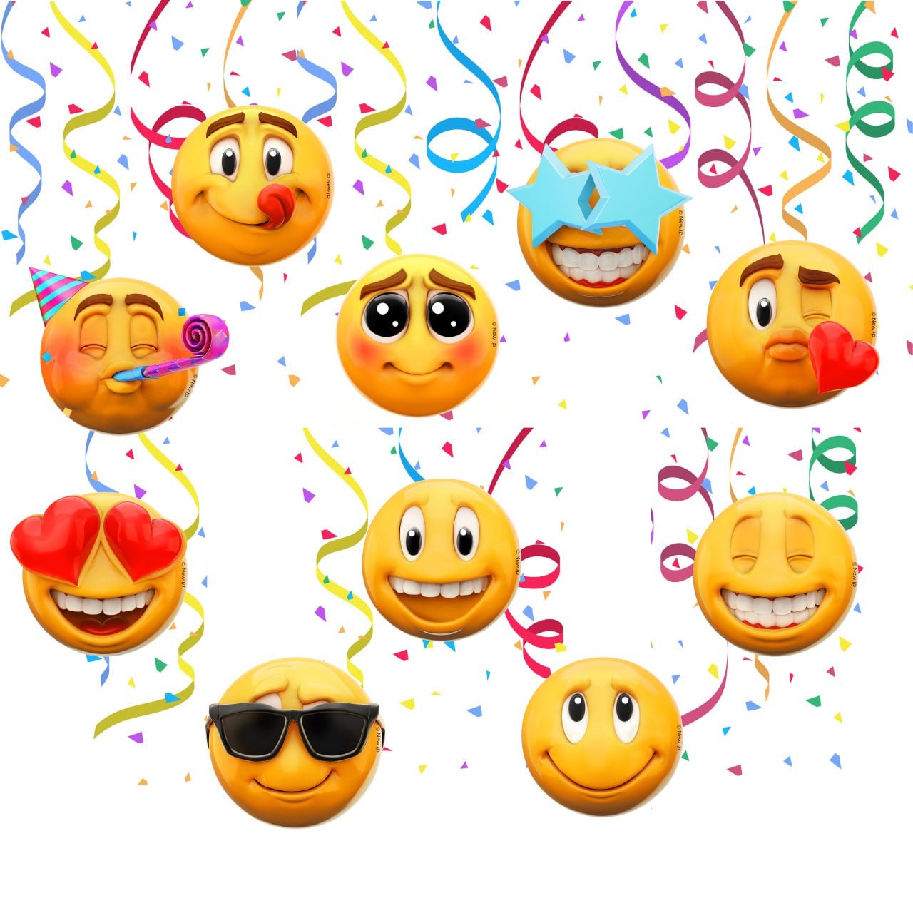 Festive NEWMOJI ® Party Swirls - 10pcs Newmoji-Themed Hanging Decorations