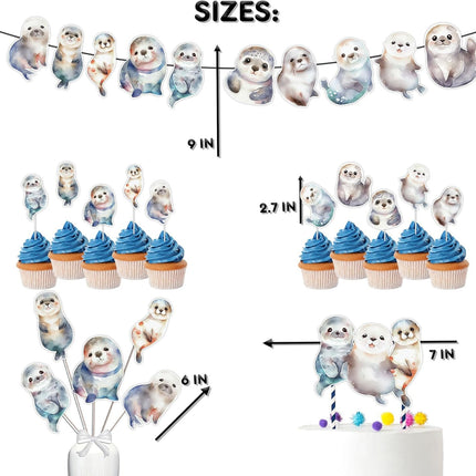 Seal-ly Cute Baby Shower & Birthday Party Decor Set - Splashy Fun with Cake Topper, Cupcake Toppers, Centerpieces & Banner