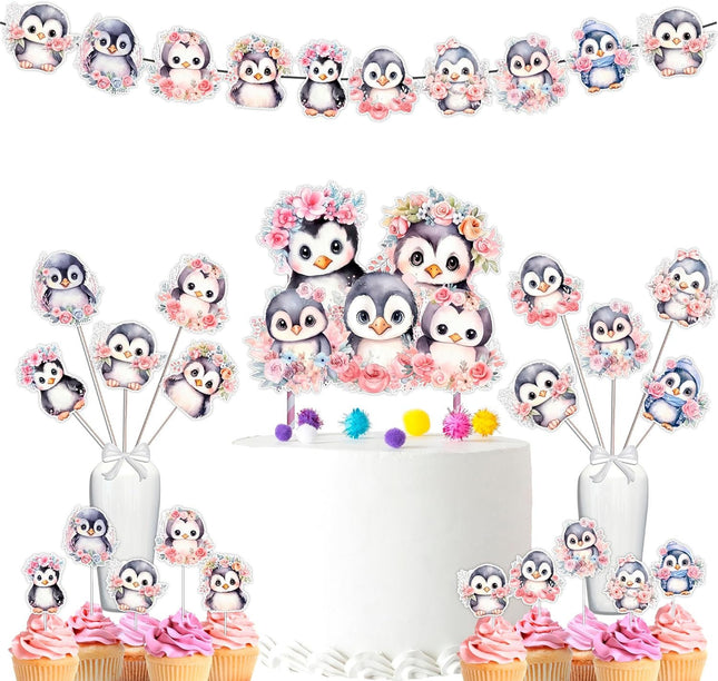 Pink Penguin Party Decor Set 