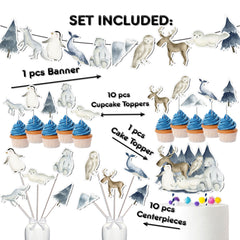 Arctic Blast Party Decor Set - Banner, Cake Topper, Cupcake Toppers & Centerpieces for Cool Birthdays & Baby Showers