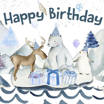 Arctic Animals Birthday Backdrop 5x3 FT - Cute Winter Wonderland Banner