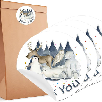 Arctic Animals Thank You Stickers - Set of 12 | Perfect for Birthday and Baby Shower Gratitude