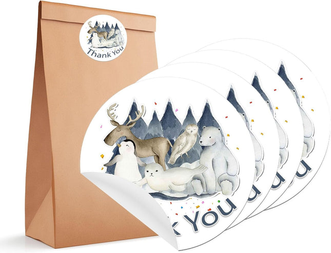 Arctic Animals Thank You Stickers - Set of 12 | Perfect for Birthday and Baby Shower Gratitude