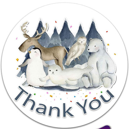 Arctic Animals Thank You Stickers - Set of 12 | Perfect for Birthday and Baby Shower Gratitude