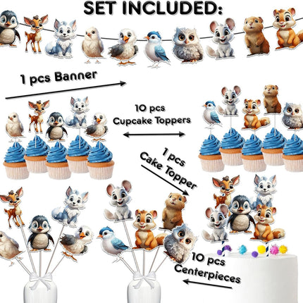 Arctic Wonders Baby Shower & Birthday Party Decor Set - Cute Cake Topper, Cupcake Toppers, Centerpieces & Banner