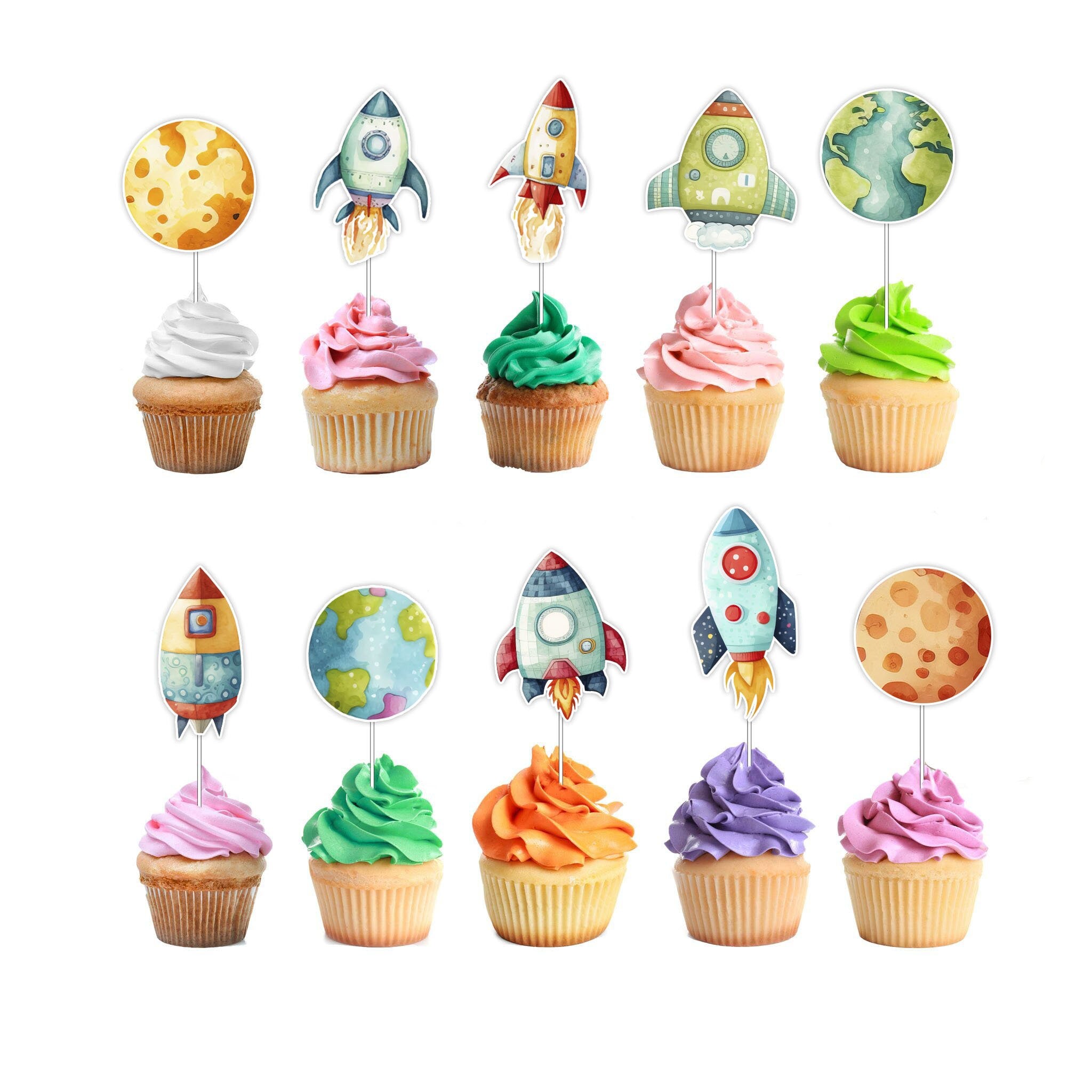 "3, 2, 1, Blast Off!" Rocket Cupcake Toppers - Out-of-this-World Decor for Cosmic Celebrations!