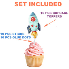"3, 2, 1, Blast Off!" Rocket Cupcake Toppers - Out-of-this-World Decor for Cosmic Celebrations!
