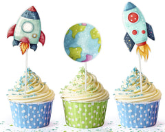 "3, 2, 1, Blast Off!" Rocket Cupcake Toppers - Out-of-this-World Decor for Cosmic Celebrations