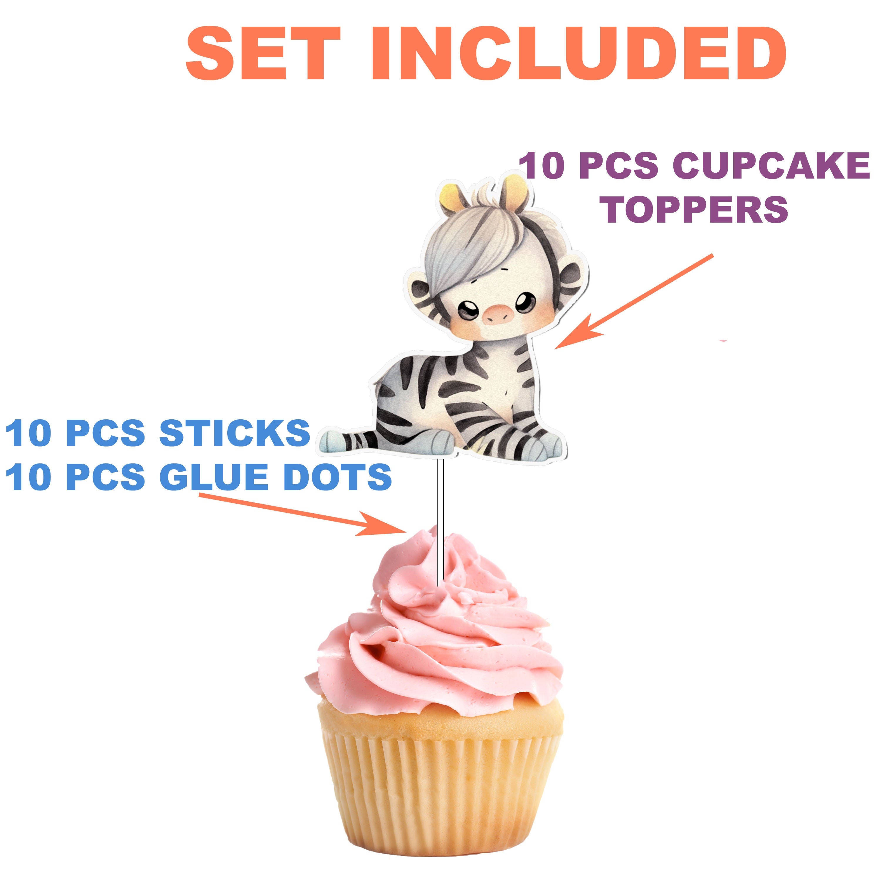 "Safari Sweetness" Zebra Cupcake Toppers - Gallop into a Dessert Adventure!