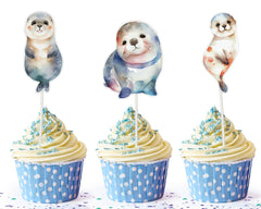 "Splashy Seals" Cupcake Toppers - Whisk Your Party to the Seaside