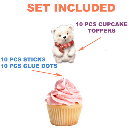 Cozy Polar Bear Cartoon Cupcake Toppers for Winter Celebrations and Holiday Parties