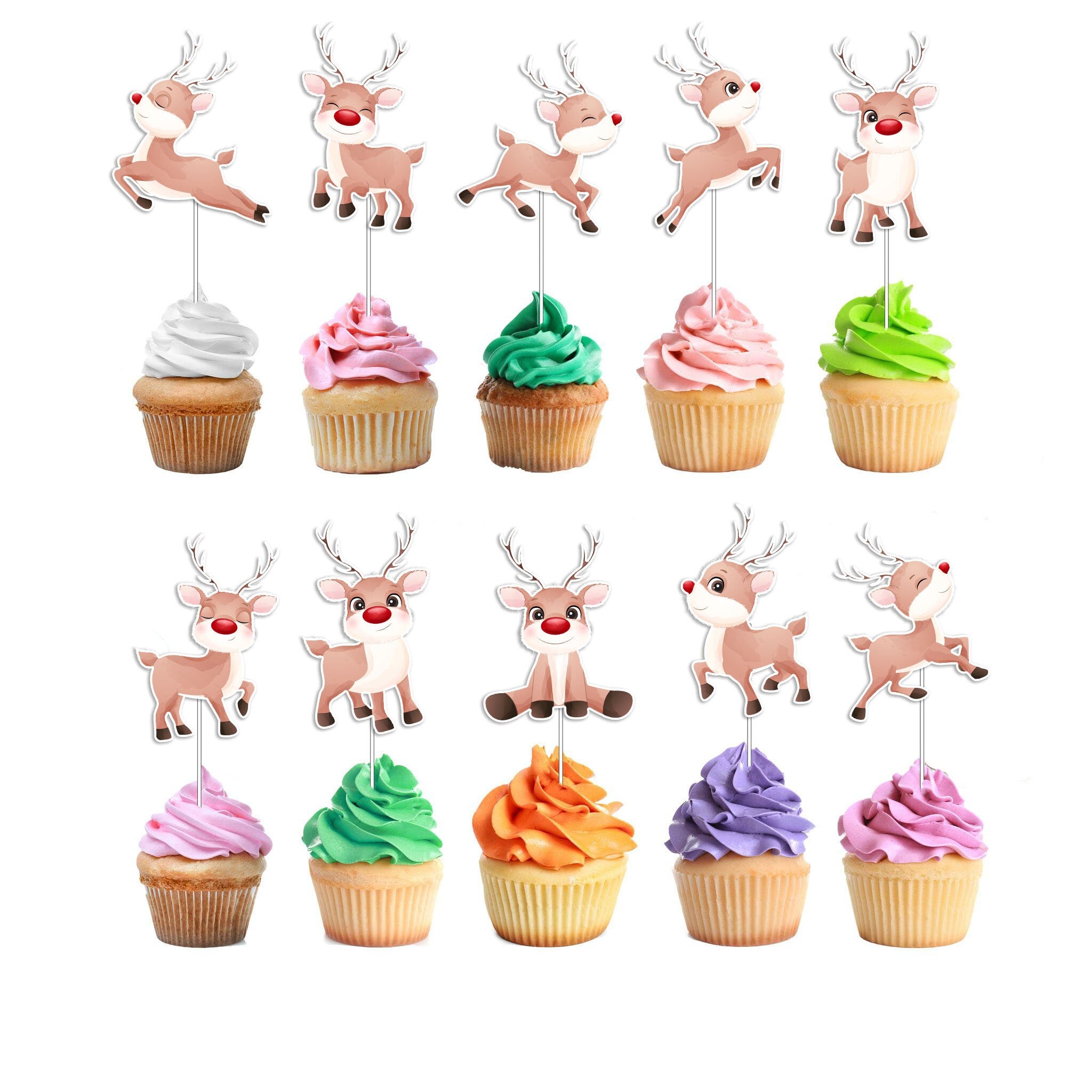 Festive Red-Nosed Reindeer Cupcake Toppers - Make Your Holiday Treats Dasher-ingly Delightful!