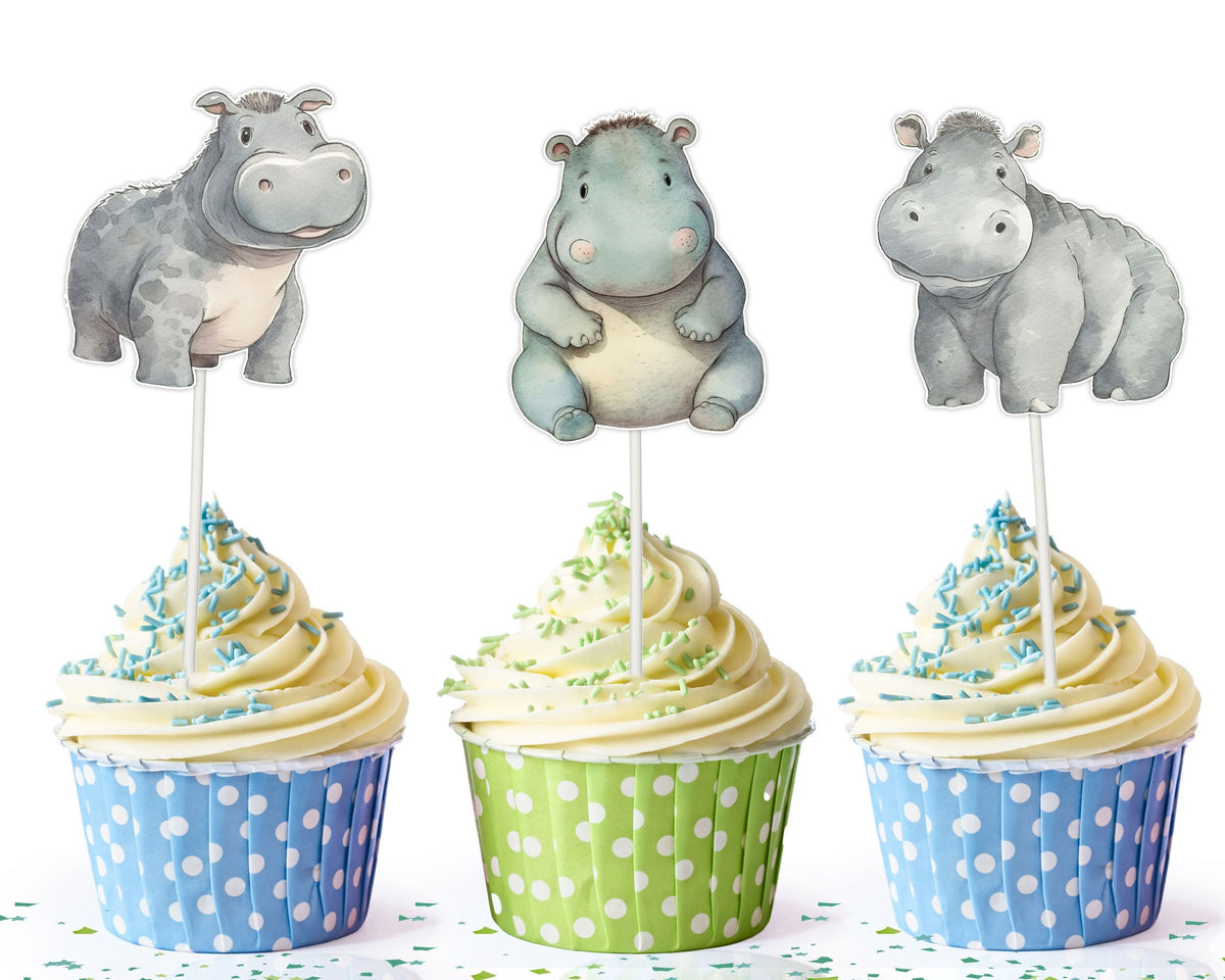 "Happy Hippo" Cupcake Toppers - Splash Into Sweetness