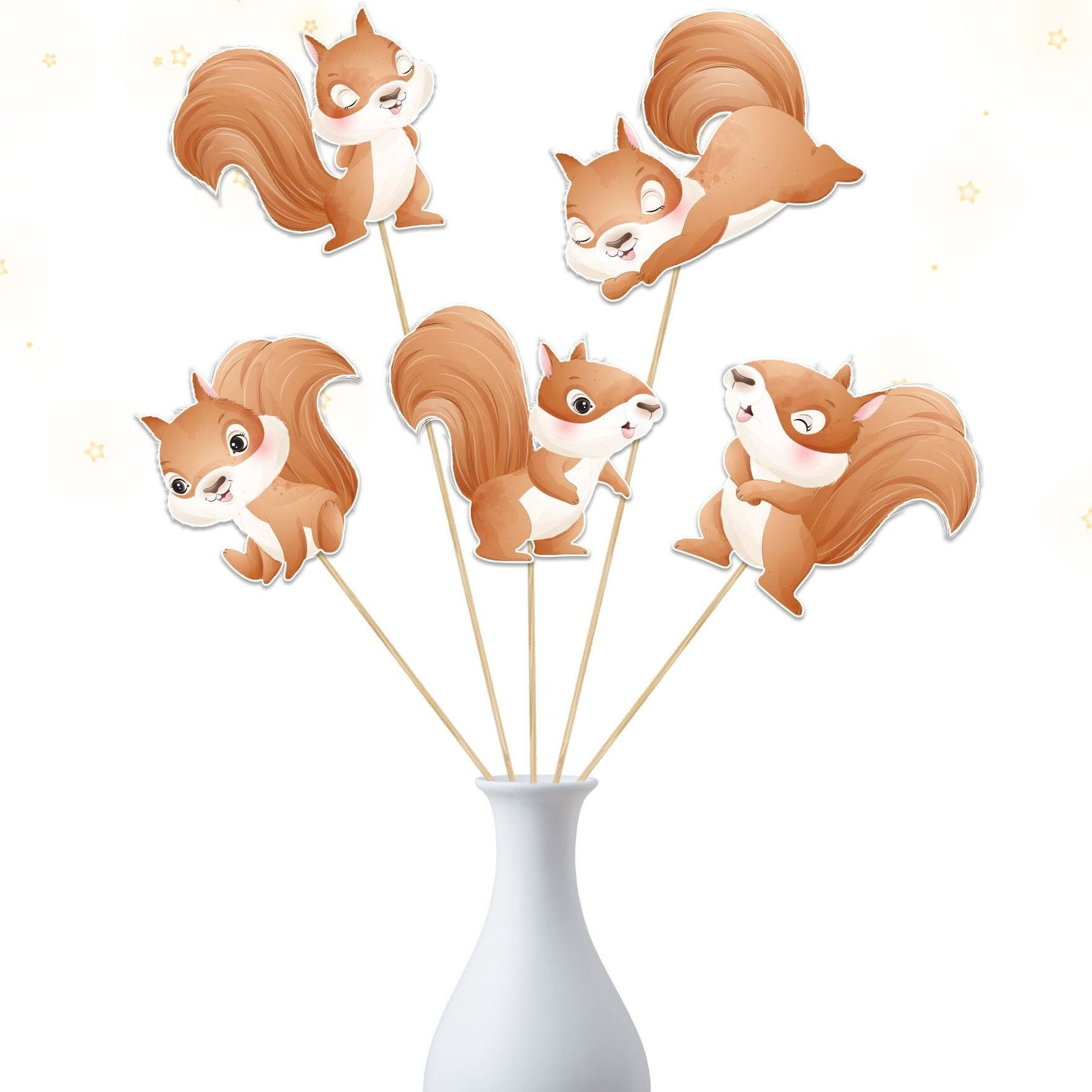 Set of 5 Squirrel Centerpieces – Ideal for Baby Showers and Birthday Celebrations