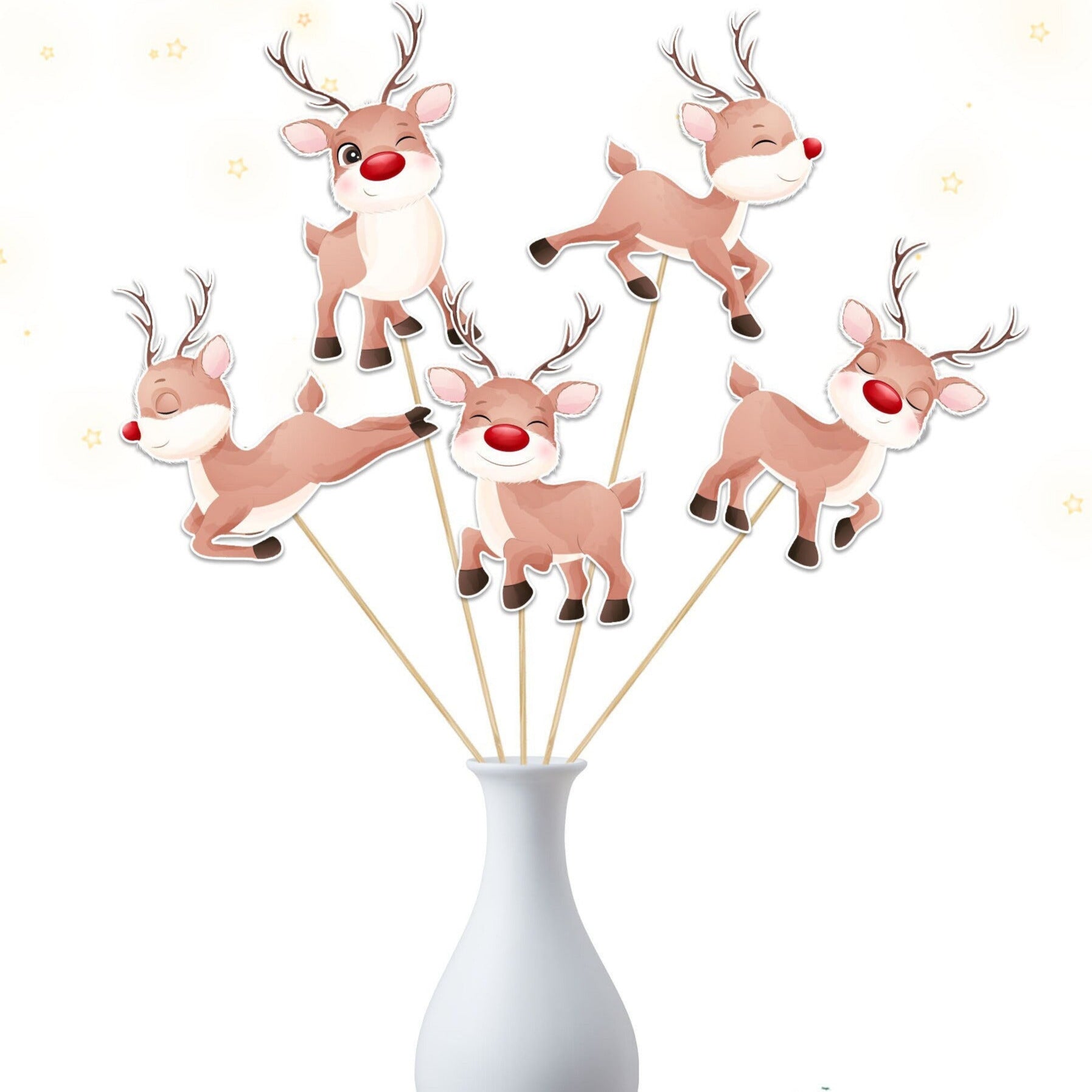 Set of 5 Red-Nosed Reindeer Centerpieces – Ideal for Baby Showers and Birthday Celebrations