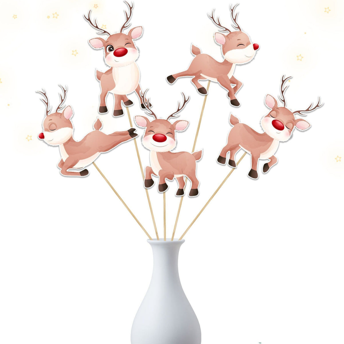 Set of 5 Red-Nosed Reindeer Centerpieces – Ideal for Baby Showers and Birthday Celebrations