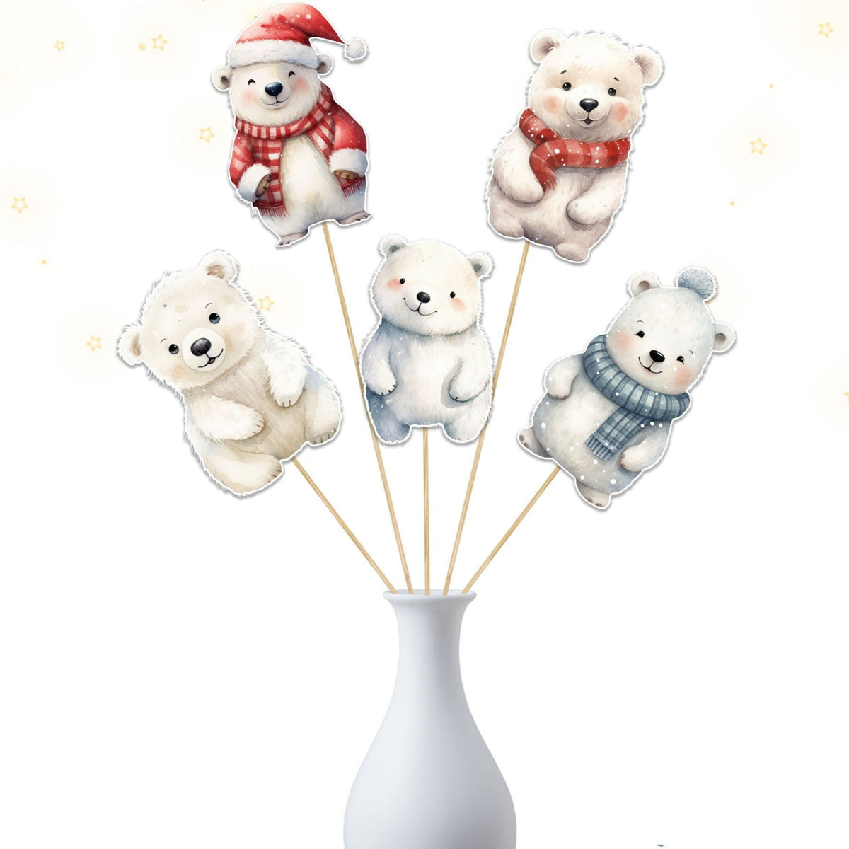 Set of 5 Polar Bear Centerpieces – Ideal for Baby Showers and Birthdays