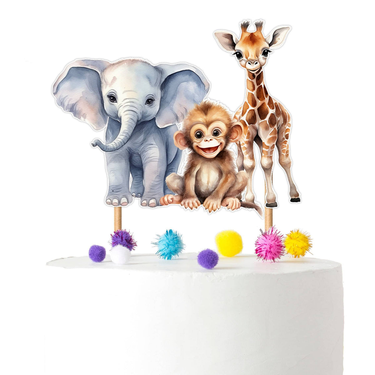 Vibrant Jungle Animals Cake Topper – Ideal for Baby Showers and Birthday Parties