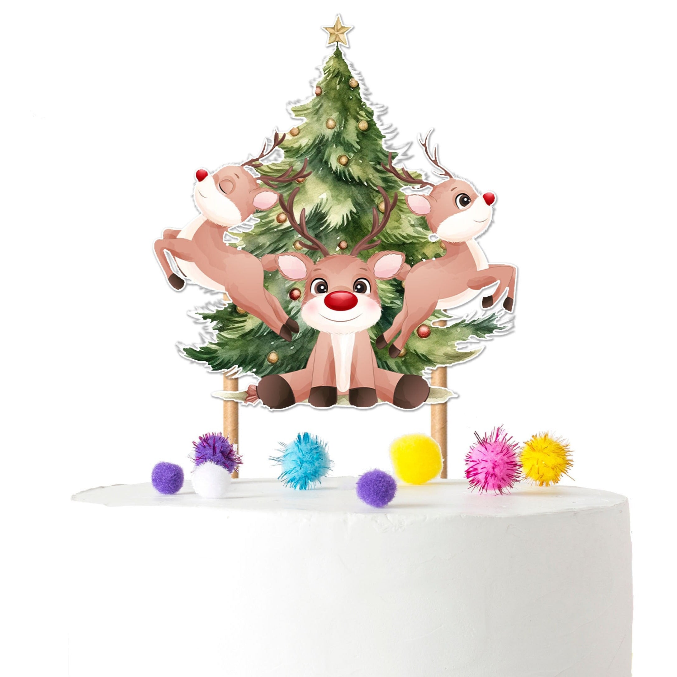 Festive Red-Nosed Reindeer Cake Topper – Perfect for Baby Showers and Birthday Parties